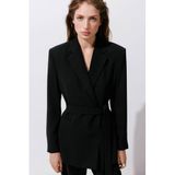 Mango double breasted blazer met ceintuur - zwart