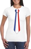 Bellatio Decorations Shoppartners Bv Wit t-shirt met Franse vlag stropdas dames - Frankrijk supporter XXL