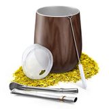 Aquafloow Dubbelwandige Yerba Mate Beker 350 ml + 2 Stuks Stalen Rietjes, Yerba Mate Beker met BPA-vrij Deksel, Roestvrijstalen Theeset voor Mate, Yerba - Bruin