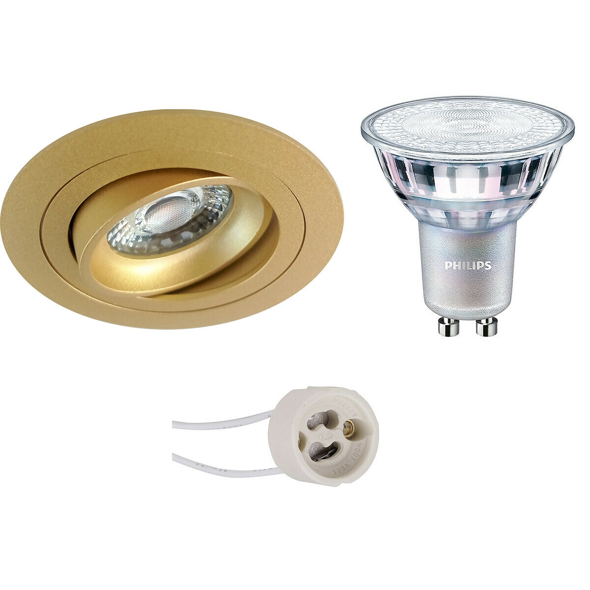 BES LED LED Spot Set - Pragmi Alpin Pro - GU10 Fitting - Inbouw Rond - Mat Goud - Kantelbaar - Ø92mm - Philips - MASTER 927 36D VLE - 4.9W - Warm Wit 2200K-2700K - DimTone Dimbaar