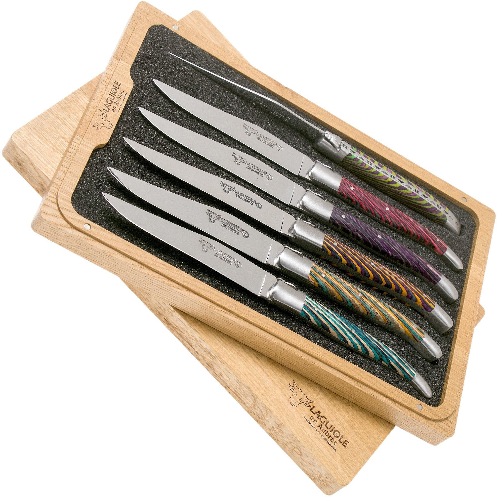 Laguiole en Aubrac Samba 62C99SADIH 6-delige steakmessenset gekleurd sambahout