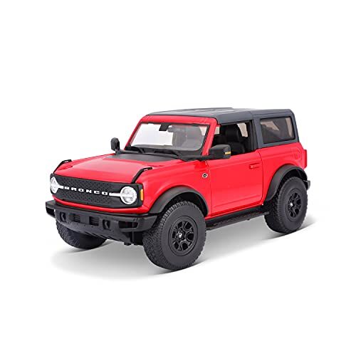 maisto Ford Bronco Wildtrack (2020): Modelauto op schaal 1:18, deuren, motorkap en achterklep beweegbaar, 25 cm, rood (531456)