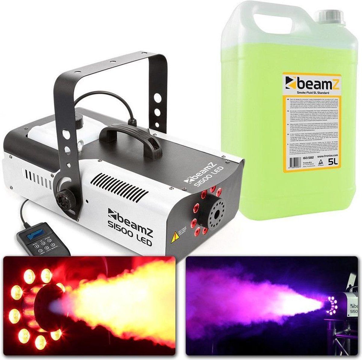 BeamZ S1500LED rookmachine met licht en 5 liter rookvloeistof - 1500 watt