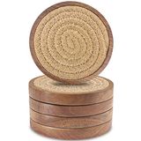 Houten Eykao Houten onderzetters voor dranken, absorberende onderzettersets van 5, geweven onderzetters voor salontafel, housewarming cadeau voor boerderij, huisdecoratie, 4 inch