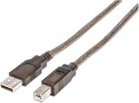 Manhattan 510424 USB-kabel USB 2.0 USB-A stekker, USB-B stekker 11.00 m Transparant