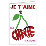 69-9019 I love you kaart my love love for girl femme + envelop 12 x 17,5 cm woord in de vorm van glanzende rode kersen woordspel Cherry Cherries fruit - creatie print gemaakt in Frankrijk