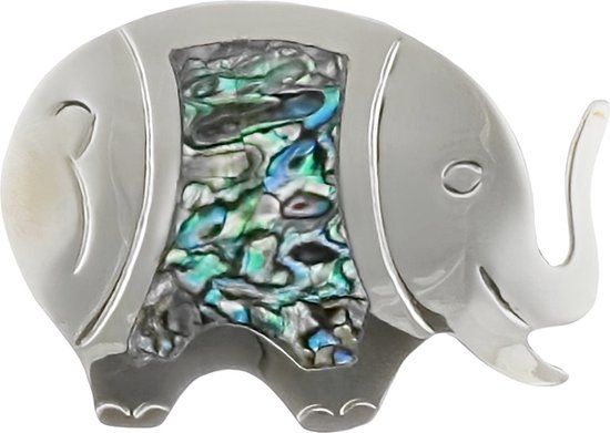 Behave Broche Olifant Zilverkleurig Blauw Groen Multi 3.5 cm