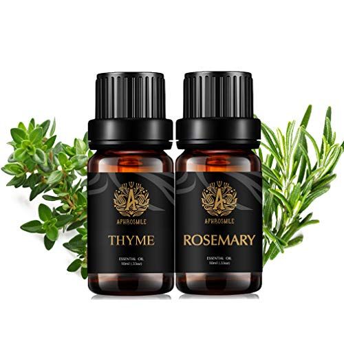 Aphrosmile Aromatherapie Thymian etherische olie set voor diffuser, 2 x 10 ml, 100% pure rozemarijn, etherische oliën kit, therapeutische kwaliteit rozemarijn oliën, set voor zeepmaken, 100% pure tijm oliën, set voor thuis