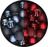 Decoris Mini kerstballen - 14x st - donkerrood - D3 cm - kunststof