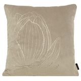 Eurofirany Elegante fluwelen kussenslopen, sierkussen met opdruk, 45 x 45 cm, fluwelen kussensloop, zacht bankkussen, lotusbloem, beige