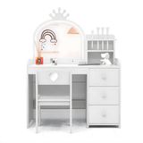 Bolt Edge Kindermake-up tafel set met spiegel en krukje – met verlichting – 3 lades – Kaptafel voor meisjeskamer – Wit