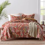 ENASAL Katoenen sprei quiltsets omkeerbaar beddengoed dekbedsets dekbed, bloemen paisley sprei (rood, queensize)