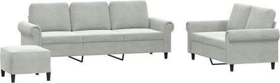 vidaXL 3-delige Loungeset met kussens fluweel lichtgrijs