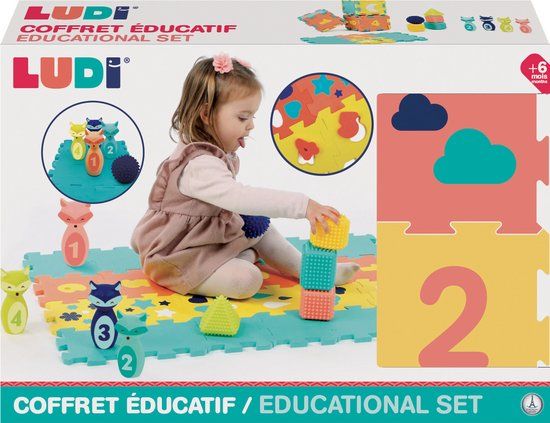 LUDI - Actiteitenkoffer - Tapijt, Kegels, Vormen - Vanaf 10 Maanden