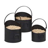 Relaxdays pelletemmer 3 stuks, ∅ elk 21, 25 & 30 cm, met greep & hengsel, metalen kolenemmer, haard accessoire, zwart