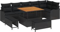 vidaXL Tuinbank Set - 9-delig - Zwart - Polyrotan