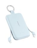 RORRY CharmGo 10000mAh Powerbank, kleine powerbank PD 30W snel opladen | Accupack met geïntegreerde kabel en sleutelhanger, draagbare externe accu voor iPhone 17/16/15, AirPods 2/3/4/Pro, blauw