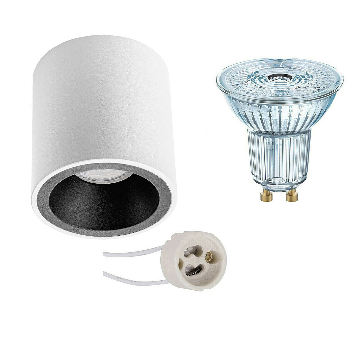 Osram Voordeelset - Opbouwspot Set - Parathom PAR16 930 36D - Pragmi Cliron Pro - GU10 Fitting - Dimbaar - Opbouw Rond - Mat Wit/Zwart - 3.7W - Warm Wit 3000K - Verdiept - Ã˜90mm