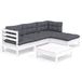 vidaXL Loungeset 5-delig grenenhout wit met kussens