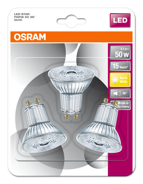 Osram LED Star PAR16 4.3-50W/827 GU10 350lm Blister 3 stuks