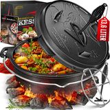 Kesser Dutch Oven Gietijzeren Pan met Deksel voor Buiten & Binnen BBQ Multifunctionele Kookset - Barbecuepan Braadpan voor 2-5 personen met standaard - 13,6 Liter, Zwart