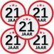 Bellatio Decorations 21 jaar leeftijd sticker - 5x - rond - Dia 15 cm - 21 jaar verjaardag - jubileum - leeftijd versiering