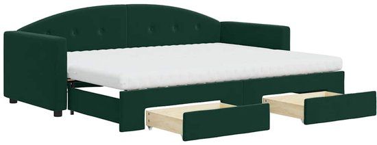 vidaXL Slaapbank met onderschuifbed en lades 80x200 cm fluweel donkergroen