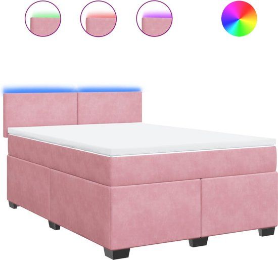 vidaXL Boxspring met matras fluweel roze 140x190 cm