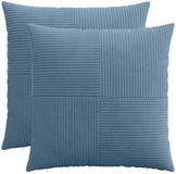 vidaXL - Kussensloop - 2 stuks - ALMELO - Blauw - 80 x 80 cm - corduroy