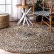 Merkloos Ronde Vloerkleed van Gevlochten Natuurlijke Jute en Katoen - Zwart Wit Patroon - 240x240 cm