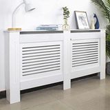 Bakaji Radiatorafdekking van MDF-hout, 152 x 19 x 82 cm, radiatorafdekking met bovenste plank en horizontale lattendecoratie, modern design, wit