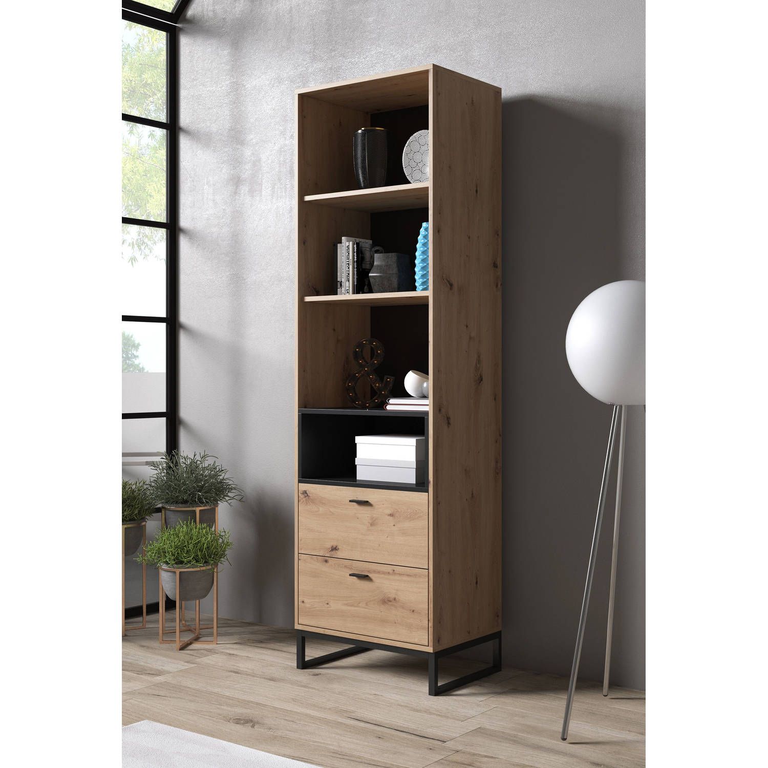 MEUBELLA - Boekenkast Ozzy - Eiken - Zwart - 60 cm