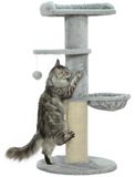 Arbre à chat - Arbre d'escalade pour chats - 103,5 cm de haut - 3 niveaux - Hamac et plateforme de couchage - Poteaux épais en sisal - Balle suspendue - Gris clair