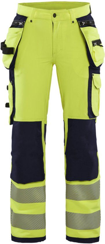 Blåkläder Dames High Vis 4-weg stretch werkbroek 7197-1642 - High Vis Geel/Marineblauw - C48