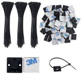 Unyqoos® Set van 300 Zwarte Nylon Kabelbinders met Zelfklevende Houders 150 mm