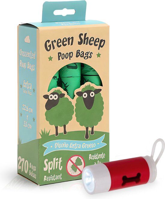 Tinzies Green Sheep hondenpoepzakjes - 270 stuks - Milieuvriendelijk - Biologisch afbreekbaar - Poepzakjes hond - 33 x 22,5 cm - Extra dik