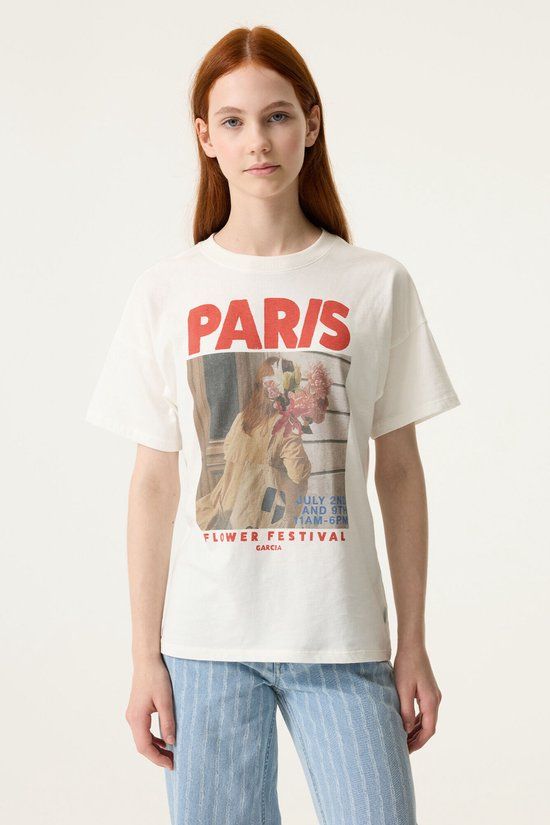 Garcia Meisjes Print T-shirt Wit Korte mouw