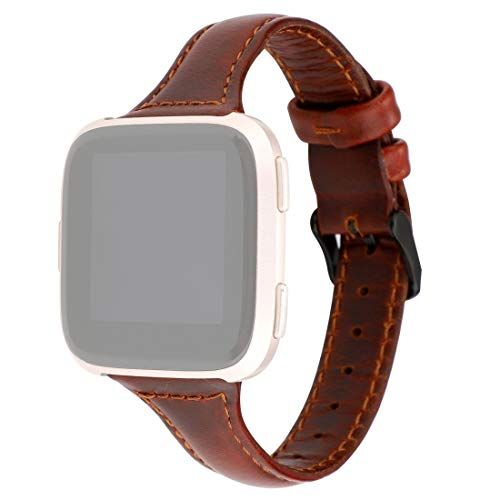 Qubix - Fitbit Versa 1/2 & Lite Lederen bandje - Bruin - 8720289946104