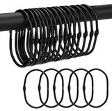 Anneaux de rideau de douche avec fermeture à clip - 20 pièces - Noir - Métal - Diamètre 67 mm