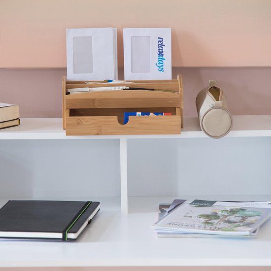 Bureau organizer - bamboe - 4 vakken en lade - lichtbruin