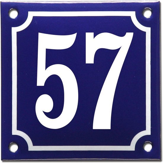 EmailleDesignÂ® Emaille huisnummer blauw/wit nr. 57