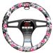 Simoni Racing Stuurwielhoes Flower - Zwart Eco-Leder/Roze - 37-39cm