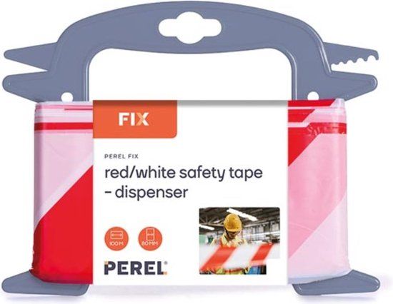 Perel Afzetlint op haspel 100 m, rood/wit
