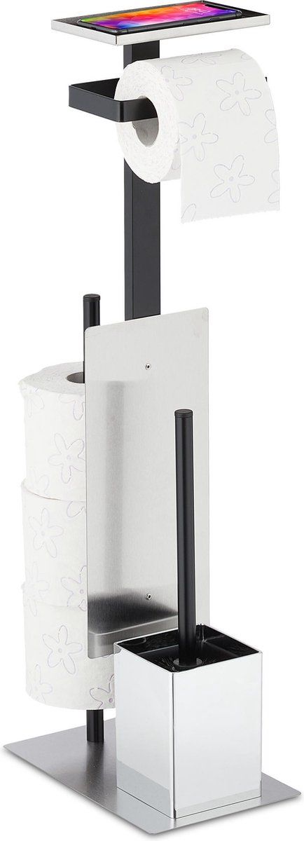 Relaxdays toiletaccessoires set - rvs - toiletrolhouder - wc rol houder met wc-borstel