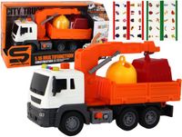 LEAN TOYS Camion poubelle avec grue à friction orange 1:16