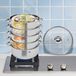 Vihes Set de cuiseur vapeur en acier inoxydable - Ensemble de casseroles - Marmite avec couvercle en verre - 5 pièces - Diamètre 28 cm - Rond - Argent