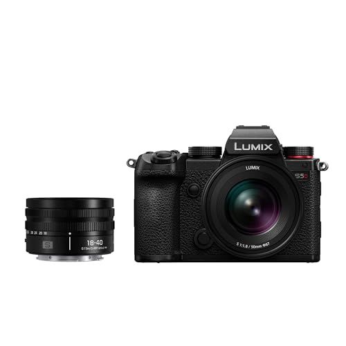 Panasonic DC-S5DWE-K Lumix S5D Full Frame spiegelloze camerabehuizing, 24,2MP, 4K 60P opname, Live View Finder, Free Angle Monitor, Wi-Fi, Bluetooth, met S-R1840E 18-40mm & S-S50ME 50 mm lenzen, zwart