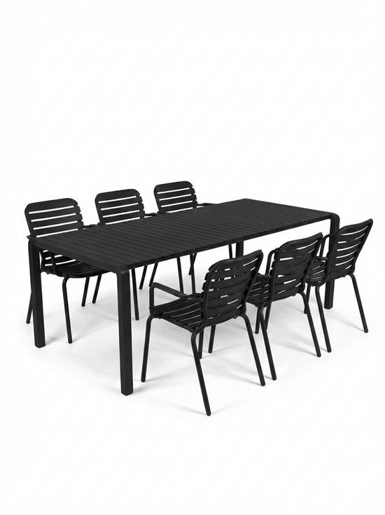 Zuiver Vondel Tuinset 6 personen - tuintafel + 6 stoelen met armleuning Zwart