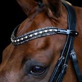 Imperial Riding IRH Maxima Hoofdband van leer met glazen strass-steentjes en stiftsluiting, wit-zwart, pony