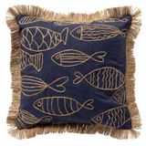 Dutch Decor NEMO - sierkussen 45x45 cm - gerecycled - jute franjes - Spellbound - blauw - Inclusief binnenkussen